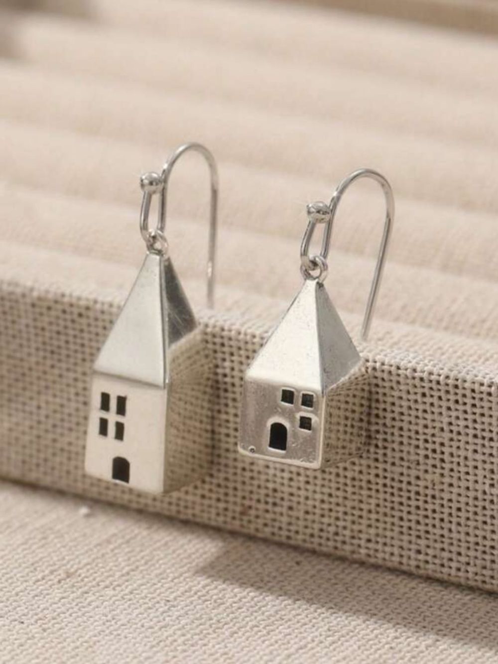 Silver Tone House Dangle Earrings R 545